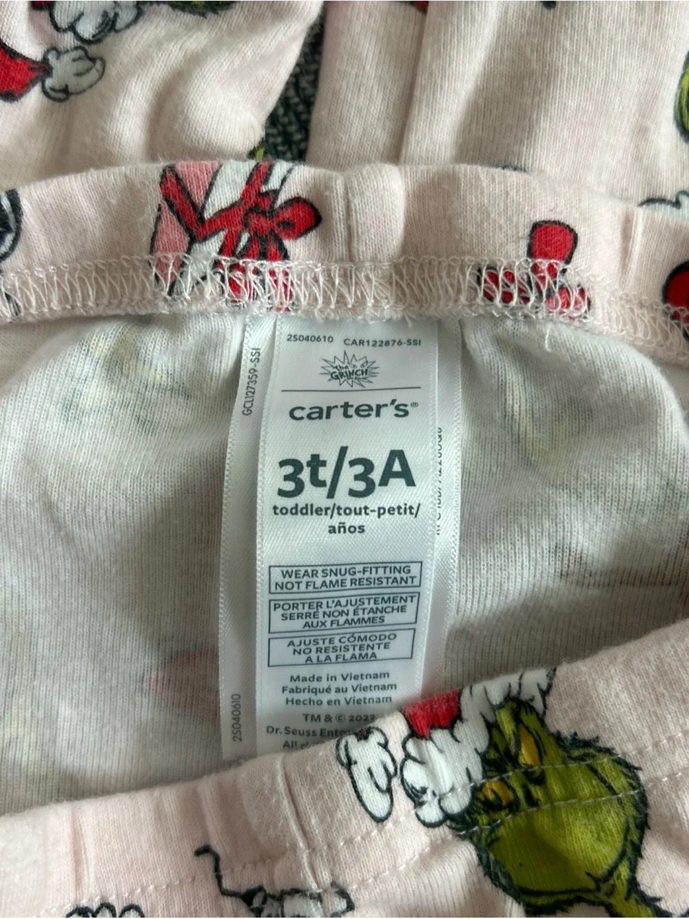 Carter’s The Grinch 2‑Piece Pajama Set Toddler Girl’s 3T Christmas Long Sleeve